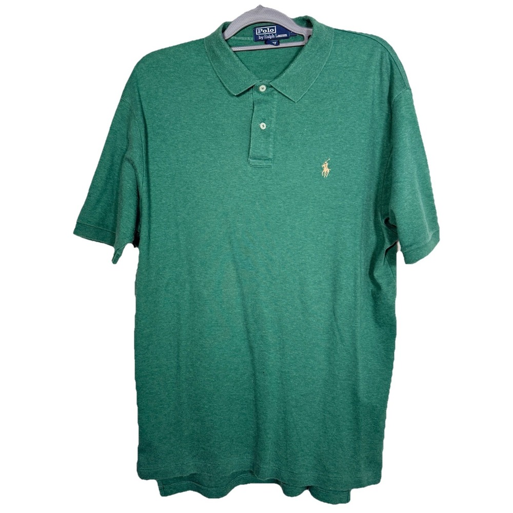 Vintage Polo Ralph Lauren Shirt Men's L Velvet Soft Green 100%‎ Cotton Tan Pony